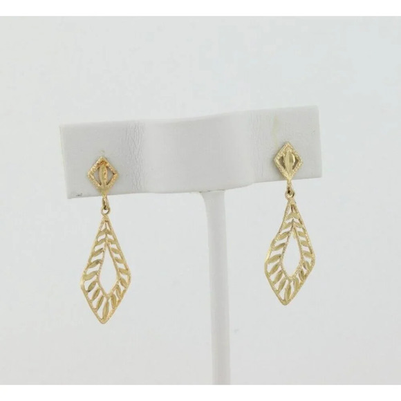 14k Yellow Gold Filigree Dangle Drop Earrings - Picture 3 of 7